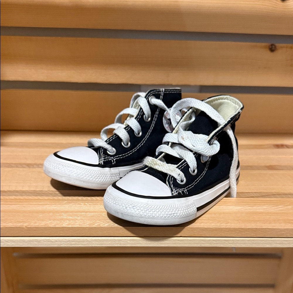 Kids Black High-Top Canvas Sneakers with White Accents